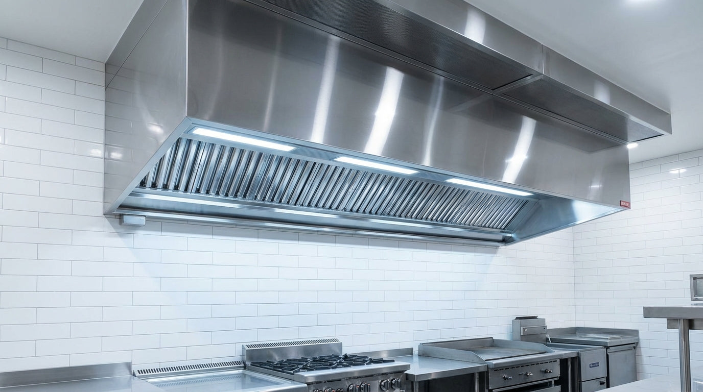 Hotă profesională curată și degresată — după curățarea profesională